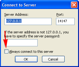 Fenêtre de paramétrage de la connexion au serveur